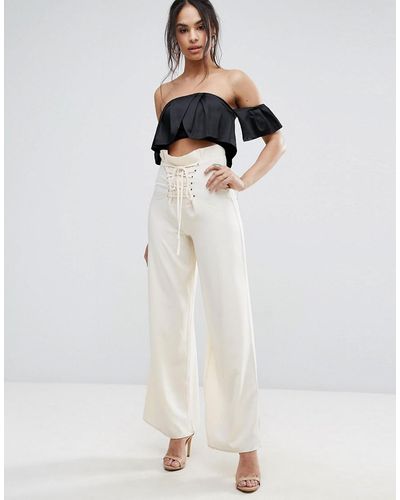 Missguided High Waisted Corset Lace Up Pants - Natural