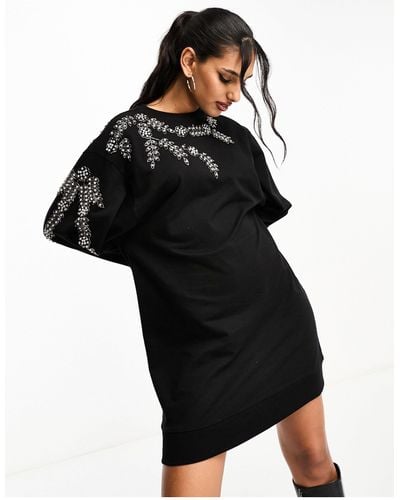 ASOS Oversized Sweatshirt Dress With Embellishment Detail - Black