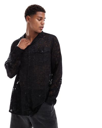 ASOS Relaxed Revere Sheer Jacquard Western Shirt - Black