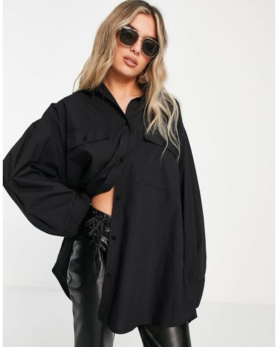 ASOS Oversized Shirt With Wide Cuff Detail - Black