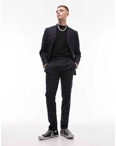 TOPMAN Skinny Plaid Suit Trousers - Black