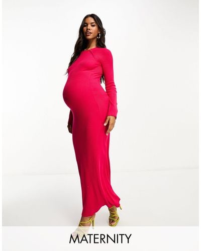 Threadbare Maternity Knitted Midi Dress - Red