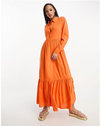 Monki Poplin Maxi Shirt Dress - Orange