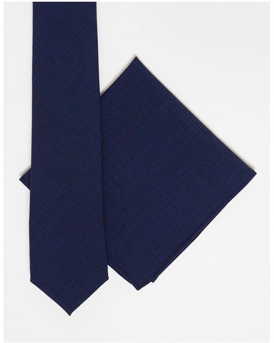 Noak – schmale krawatte und einstecktuch mit hahnentrittmuster - Blau