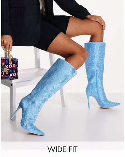 Public Desire Lexi Knee High Heel Boots - Blue