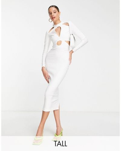 Vesper Long Sleeve Cut Out Detail Midi Dress - White