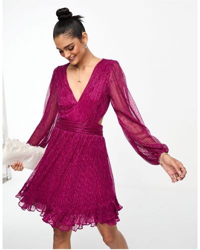 Forever New Sheer Sleeve Plisse Mini Dress - Pink