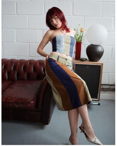 Labelrail X Lara Adkins Patchwork Corduroy Awkward Length Skirt Co-ord - Multicolour