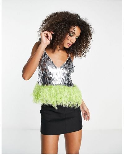 ASOS Festival Strappy Embellished Cami With Fringe Faux Feather Hem - Multicolour