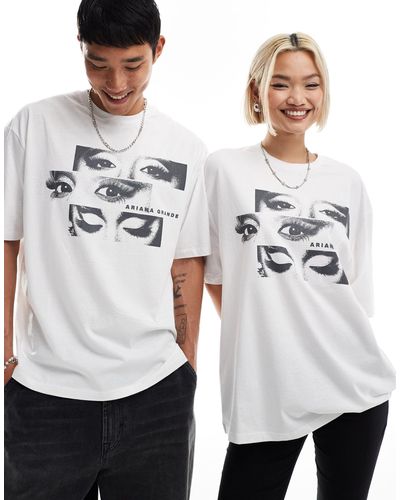 ASOS T-shirt unisex bianca oversize con stampa di ariana grande su licenza - Bianco