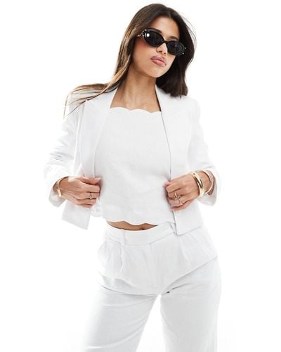 Abercrombie & Fitch Linen Blend Cropped Blazer - White