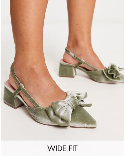 ASOS Wide fit - saidi - chaussures en velours à talon mi-haut et bride arrière avec détail nœud - sauge - Vert