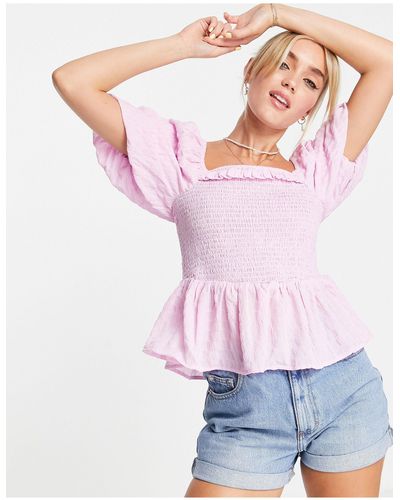 New Look Textured Shirred Top - Pink