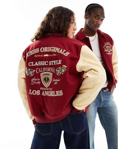 Guess Unisex Authentic Letterman Jacket - Red
