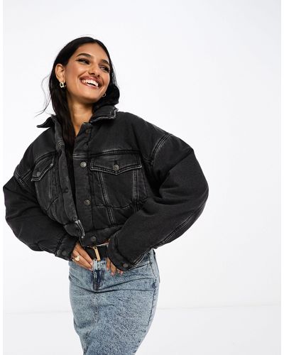 ASOS Veste en jean matelassé - délavé - Noir