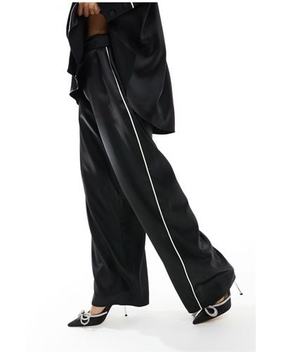 ASOS Satin Pajama Trouser Co-ord With Piping Detail - Black
