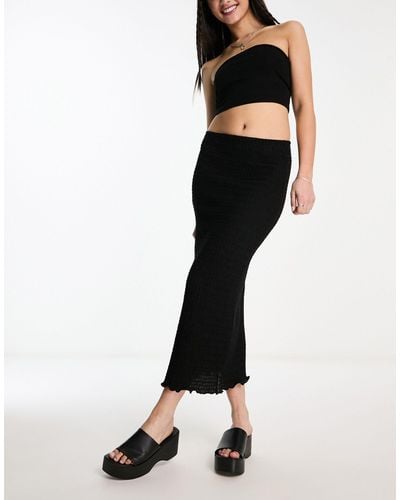 Bershka Textured Midi Skirt - Black