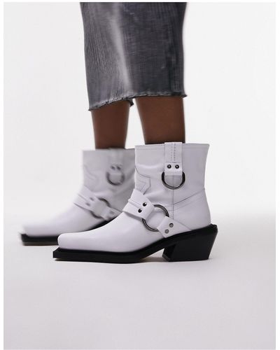 TOPSHOP Roxy Premium Leather Western Biker Boot - White