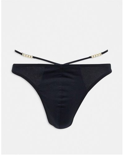 ASOS Thong With Strapping And Chain Detail - Black
