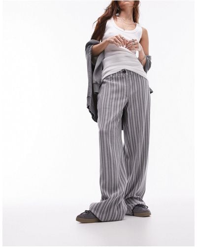 TOPSHOP Stripe Low Slung Linen Trousers - White