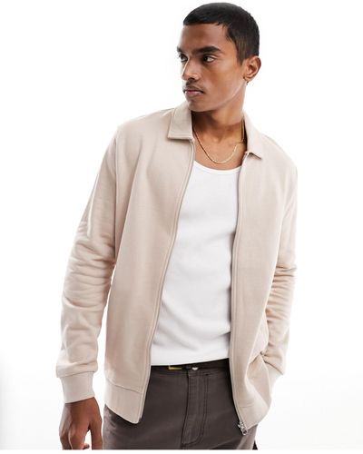 ASOS – beige harrington-jacke aus jersey mit normalem schnitt - Weiß