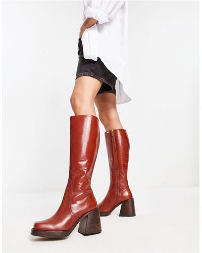 ASOS Cracking Leather Mid-heel Knee Boots - White