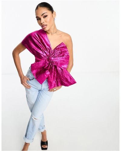 Collective The Label Exclusive Metallic Bow Crop Top - Pink