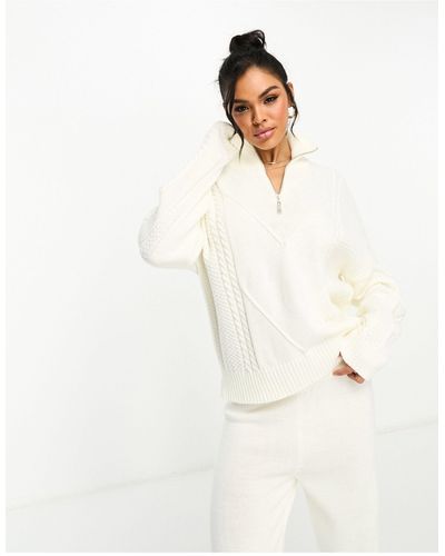 Missy Empire Cable Knit Half Zip Jumper Co-ord - Natural