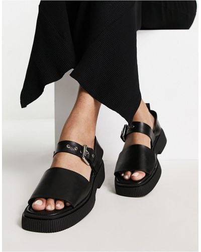 ASRA Exclusive Samba Flat Sandals With Buckle Strap - Black