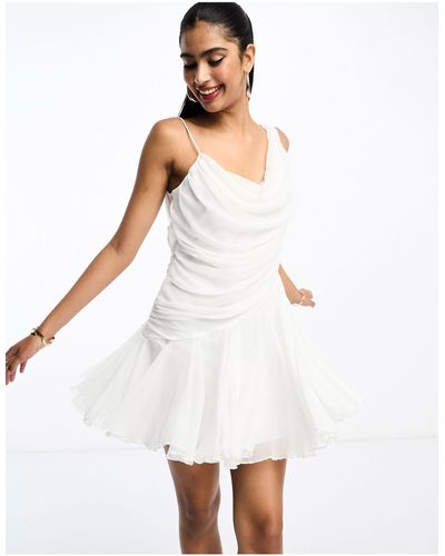 ASOS Drape Mini Dress With Flippy Skirt - White