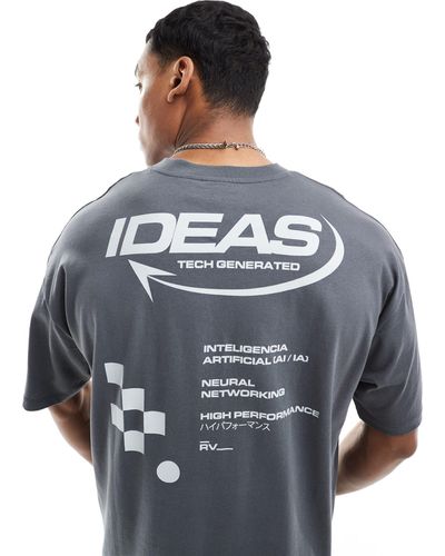 ASOS T-shirt oversize avec inscription au dos - anthracite - Bleu