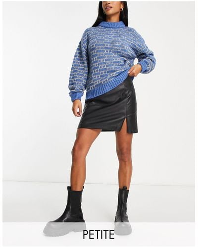 New Look Faux Leather Side Split Mini Skirt - Blue