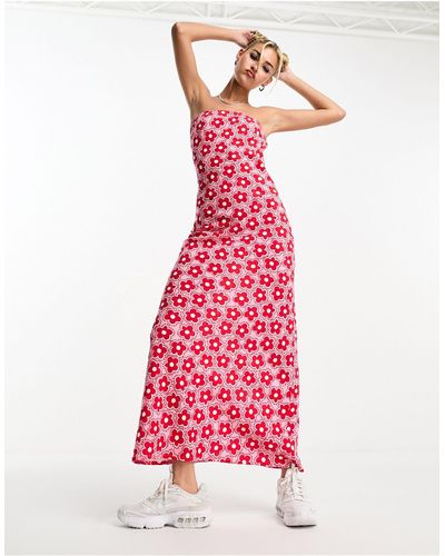 Native Youth Retro Floral Midaxi Tube Dress - Pink