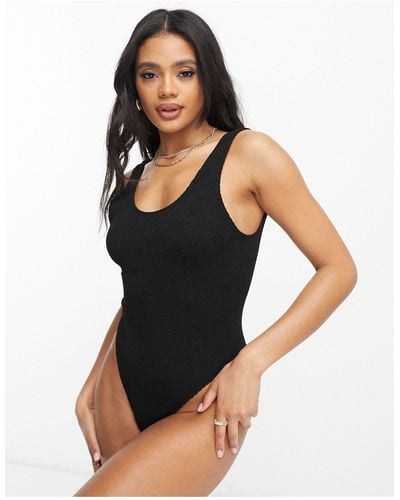 ASOS Amy Crinkle Low Back Swimsuit - Black