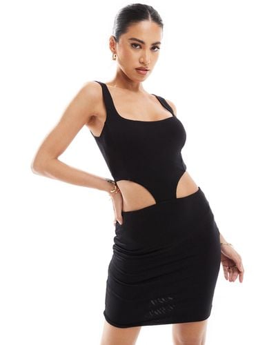 ASOS Square Neck Mini Dress Faux-ord - Black