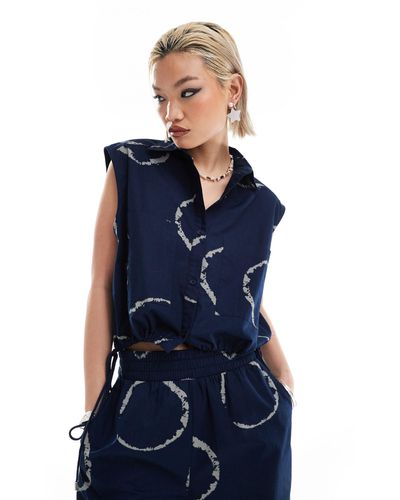 Collusion Draw String Boxy Shirt Co Ord - Blue