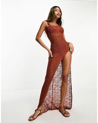 ASOS Light Knit Maxi Beach With Extreme Split - Red