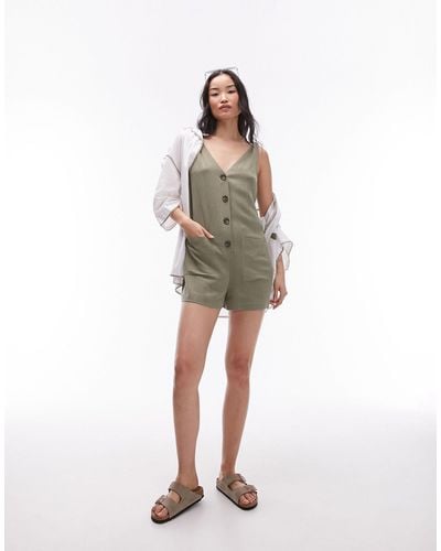 TOPSHOP Button Down Playsuit - Natural