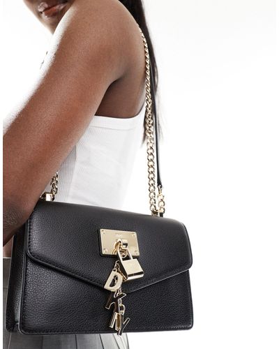 DKNY Elissa Small Leather Crossbody Bag With Chain Strap - Black