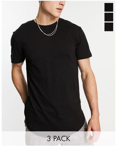 Only & Sons 3 Pack Curve Hem T-shirt - Black