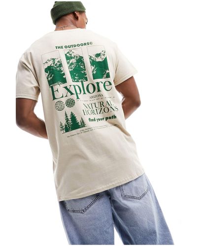 New Look T-shirt color pietra con scritta "natural horizons" - Grigio