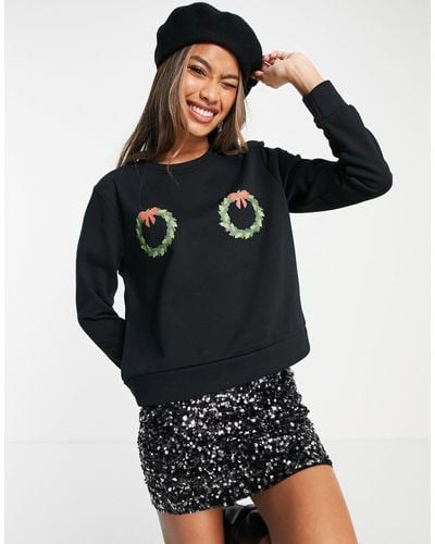 ONLY Kerstmis - Sweatshirt Met Kerstkransen Print - Zwart