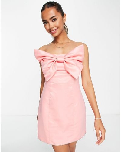 Band of Stars Premium Satin Bow Front Mini Dress With Embellished Trim - Pink