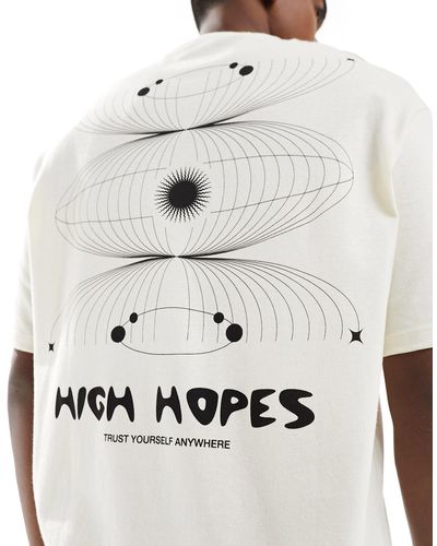 SELECTED Camiseta blanca extragrande con estampado "high hopes" en la espalda - Gris