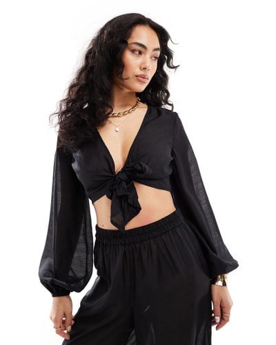 Vero Moda Beach Tie Front Top Co-ord - Black