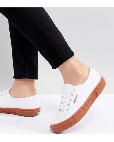 Superga 2750 Classic Canvas Sneakers In White With Gum Sole