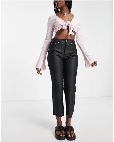 TOPSHOP Cropped Mid Rise With Raw Hems Straight Jean - Black