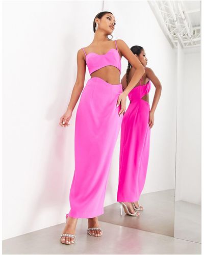 ASOS Cami Wavey Cut Out Midi Dress - Pink