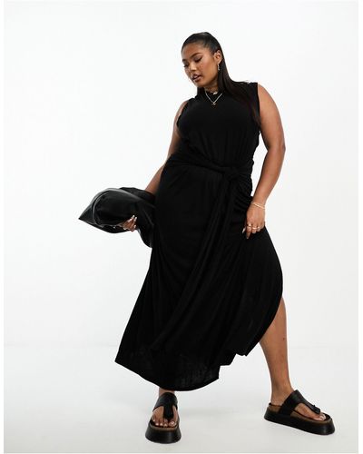 ASOS Asos Design Curve Crew Neck Sleeveless Midi Dress With Sarong Tie Skirt - Black