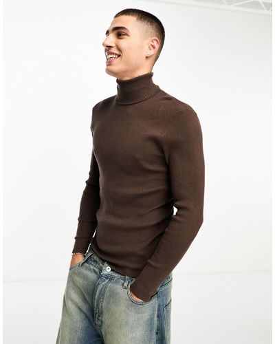 Collusion Knitted Roll Neck Jumper - Brown